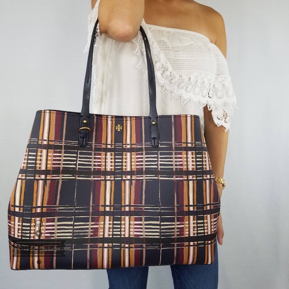 Tory Burch Kerrington Square Plaid Philly Tote Bag - Picture 2 of 8